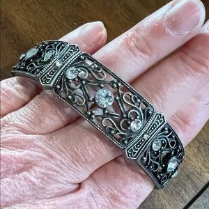 Filigree Silver Tone and Rhinestone Stretch Bracelet
